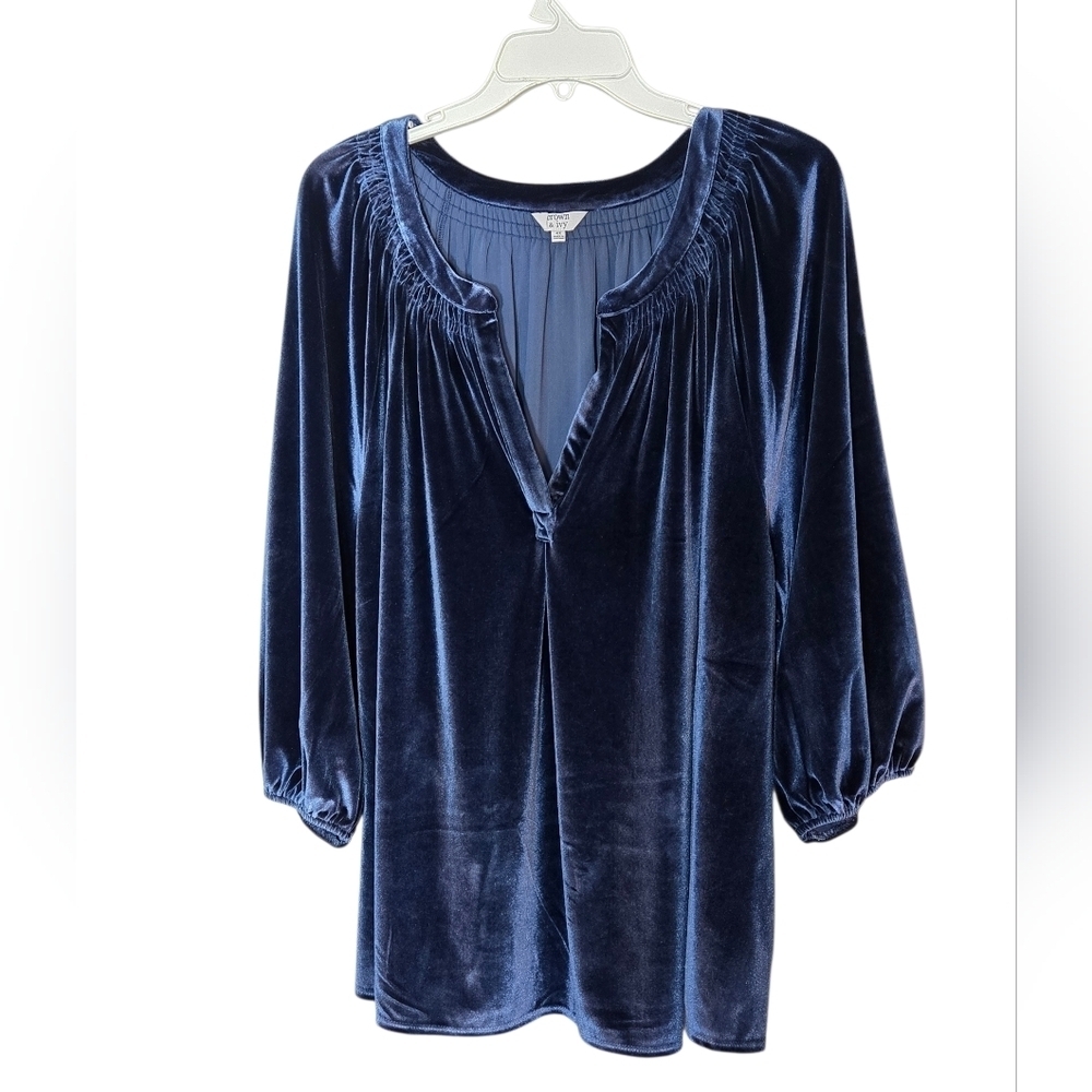 Elegant Velvet Women's Top, Blue,‎ 4X, Bishop Sleeve
